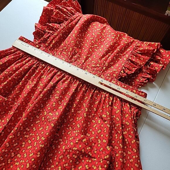 Handmade Floral Pinafore Apron Yellow Ditsy Floral Cottage Country Prairie - Picture 8 of 11